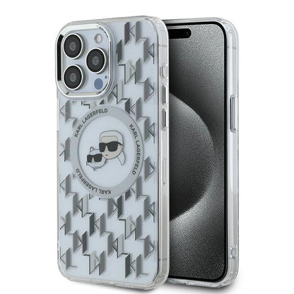 Funda MagSafe para Apple iPhone 15 Pro, Karl Lagerfeld, IML Monograma Karl & Choupette's Heads, Transparente
