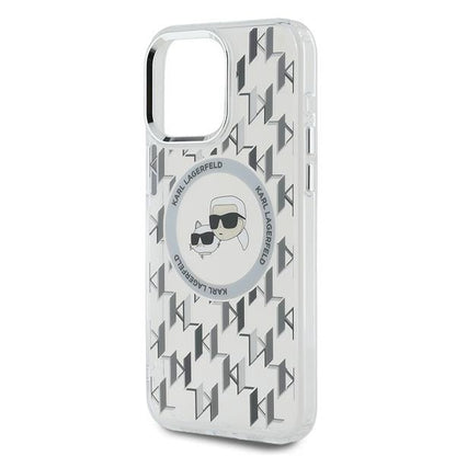 Funda MagSafe para Apple iPhone 15 Pro, Karl Lagerfeld, IML Monograma Karl & Choupette's Heads, Transparente