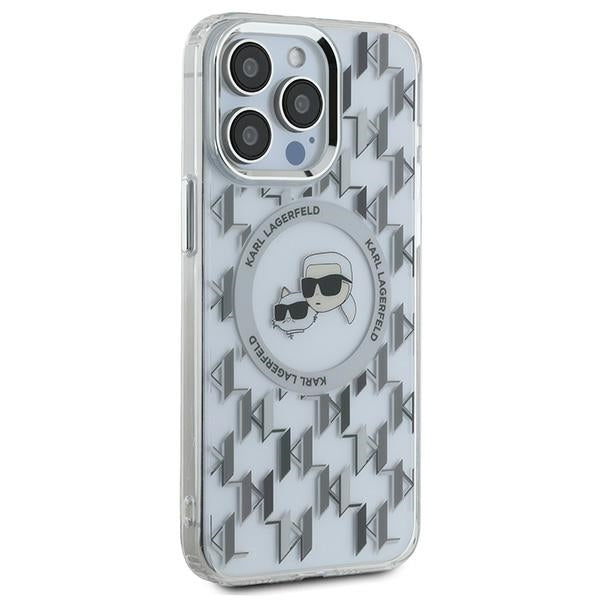Funda MagSafe para Apple iPhone 15 Pro, Karl Lagerfeld, IML Monograma Karl & Choupette's Heads, Transparente