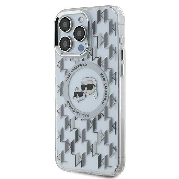 Funda MagSafe para Apple iPhone 15 Pro, Karl Lagerfeld, IML Monograma Karl & Choupette's Heads, Transparente