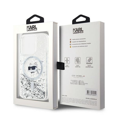 Funda MagSafe para Apple iPhone 15 Pro, Karl Lagerfeld, Liquid Glitter Choupette Head, Transparente