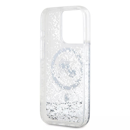 Funda MagSafe para Apple iPhone 15 Pro, Karl Lagerfeld, Liquid Glitter Karl & Choupette's Heads, Transparente