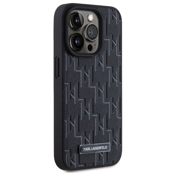 Funda MagSafe para Apple iPhone 15 Pro, Karl Lagerfeld, Monogram Metal Logo, Negra