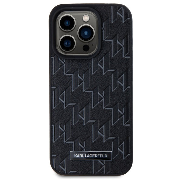 Funda MagSafe para Apple iPhone 15 Pro, Karl Lagerfeld, Monogram Metal Logo, Negra