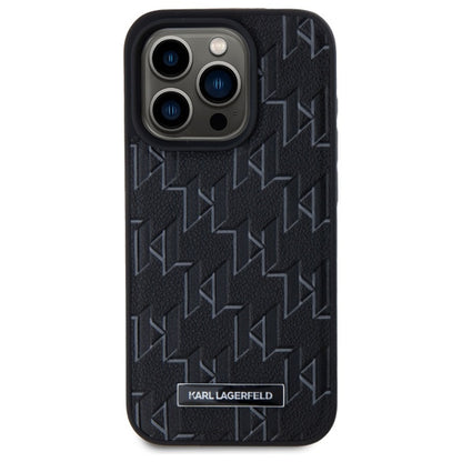 Funda MagSafe para Apple iPhone 15 Pro, Karl Lagerfeld, Monogram Metal Logo, Negra