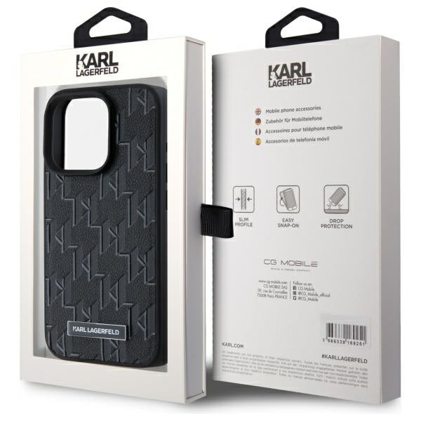 Funda MagSafe para Apple iPhone 15 Pro, Karl Lagerfeld, Monogram Metal Logo, Negra