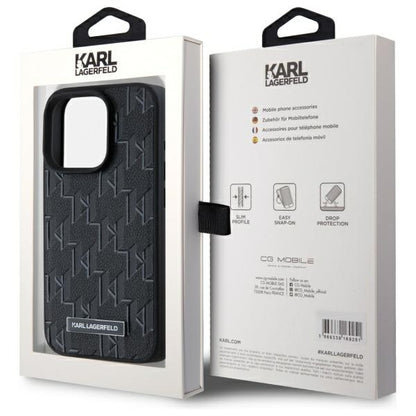 Funda MagSafe para Apple iPhone 15 Pro, Karl Lagerfeld, Monogram Metal Logo, Negra