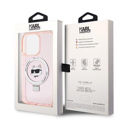 MagSafe Case for Apple iPhone 15 Pro, Karl Lagerfeld, Ring Stand Choupette's Head, Pink