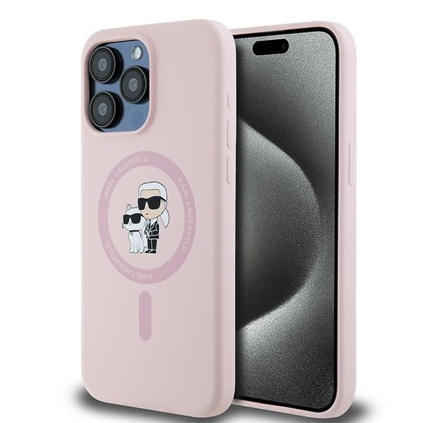 Funda MagSafe para Apple iPhone 15 Pro, Karl Lagerfeld, Silicona Karl & Choupette, Rosa