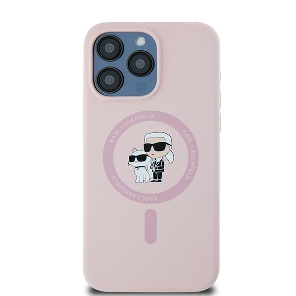 Funda MagSafe para Apple iPhone 15 Pro, Karl Lagerfeld, Silicona Karl & Choupette, Rosa