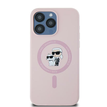 Funda MagSafe para Apple iPhone 15 Pro, Karl Lagerfeld, Silicona Karl & Choupette, Rosa