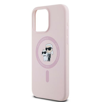 Funda MagSafe para Apple iPhone 15 Pro, Karl Lagerfeld, Silicona Karl & Choupette, Rosa