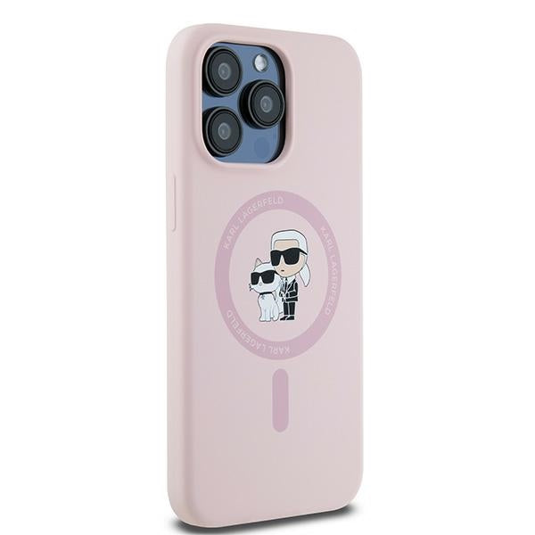Funda MagSafe para Apple iPhone 15 Pro, Karl Lagerfeld, Silicona Karl & Choupette, Rosa