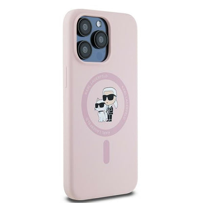 Funda MagSafe para Apple iPhone 15 Pro, Karl Lagerfeld, Silicona Karl & Choupette, Rosa