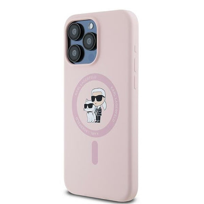 Funda MagSafe para Apple iPhone 15 Pro, Karl Lagerfeld, Silicona Karl & Choupette, Rosa