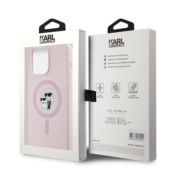 Funda MagSafe para Apple iPhone 15 Pro, Karl Lagerfeld, Silicona Karl & Choupette, Rosa