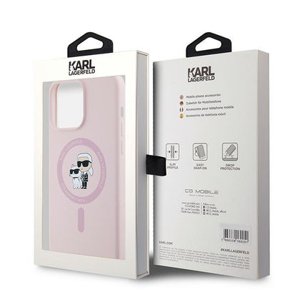 Funda MagSafe para Apple iPhone 15 Pro, Karl Lagerfeld, Silicona Karl & Choupette, Rosa