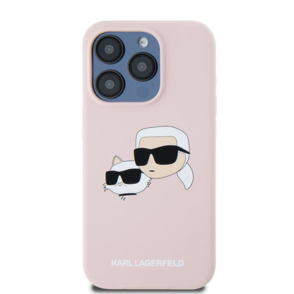 Funda MagSafe para Apple iPhone 15 Pro, Karl Lagerfeld, Silicona Karl & Choupette's Heads, Rosa