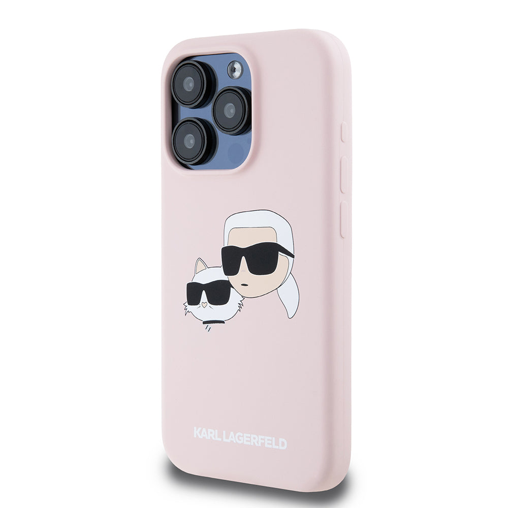 Funda MagSafe para Apple iPhone 15 Pro, Karl Lagerfeld, Silicona Karl & Choupette's Heads, Rosa