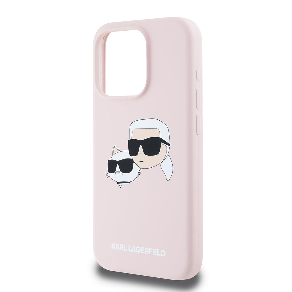 Funda MagSafe para Apple iPhone 15 Pro, Karl Lagerfeld, Silicona Karl & Choupette's Heads, Rosa