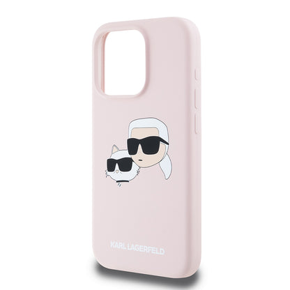 Funda MagSafe para Apple iPhone 15 Pro, Karl Lagerfeld, Silicona Karl & Choupette's Heads, Rosa