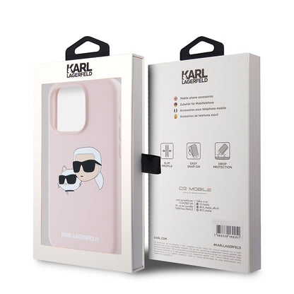 Funda MagSafe para Apple iPhone 15 Pro, Karl Lagerfeld, Silicona Karl & Choupette's Heads, Rosa