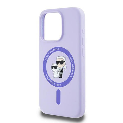 Funda MagSafe para Apple iPhone 15 Pro, Karl Lagerfeld, Anillo de Silicona Karl & Choupette, Morado