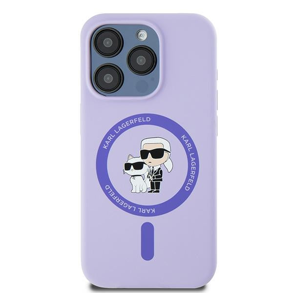 Funda MagSafe para Apple iPhone 15 Pro, Karl Lagerfeld, Anillo de Silicona Karl & Choupette, Morado