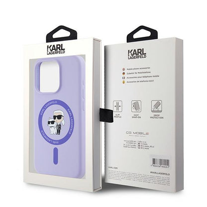 Funda MagSafe para Apple iPhone 15 Pro, Karl Lagerfeld, Anillo de Silicona Karl & Choupette, Morado