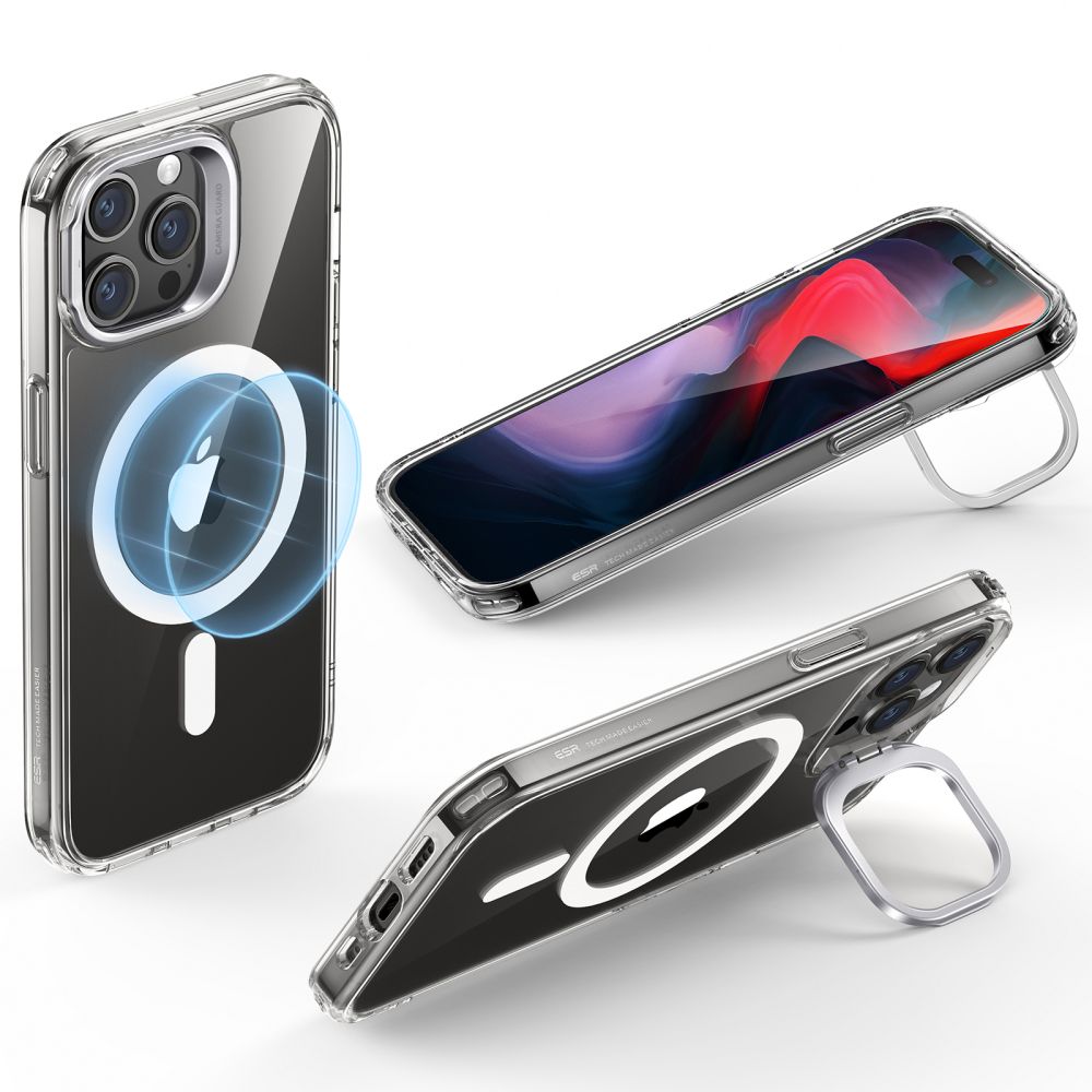 Funda MagSafe para Apple iPhone 15 Pro Max, ESR, Classic Hybrid Kickstand, Transparente