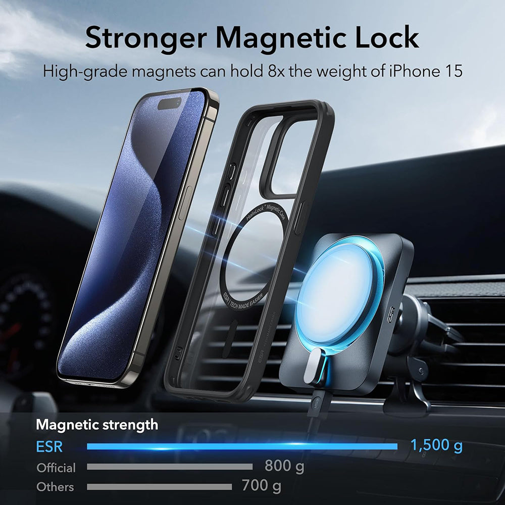 Funda MagSafe para Apple iPhone 15 Pro Max, ESR, Classic Hybrid, Negra Transparente