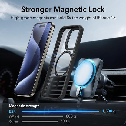 Funda MagSafe para Apple iPhone 15 Pro Max, ESR, Classic Hybrid, Negra Transparente