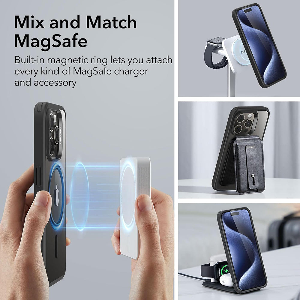 Funda MagSafe para Apple iPhone 15 Pro Max, ESR, Classic Hybrid, Negra Transparente