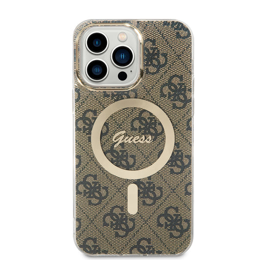 Funda MagSafe para Apple iPhone 15 Pro Max, Guess, 4G IML, Marrón GUHMP15XH4STW