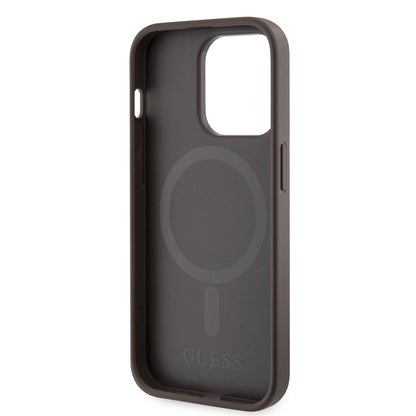 Funda MagSafe para Apple iPhone 15 Pro Max, Guess, 4G Printed Stripes, Marrón
