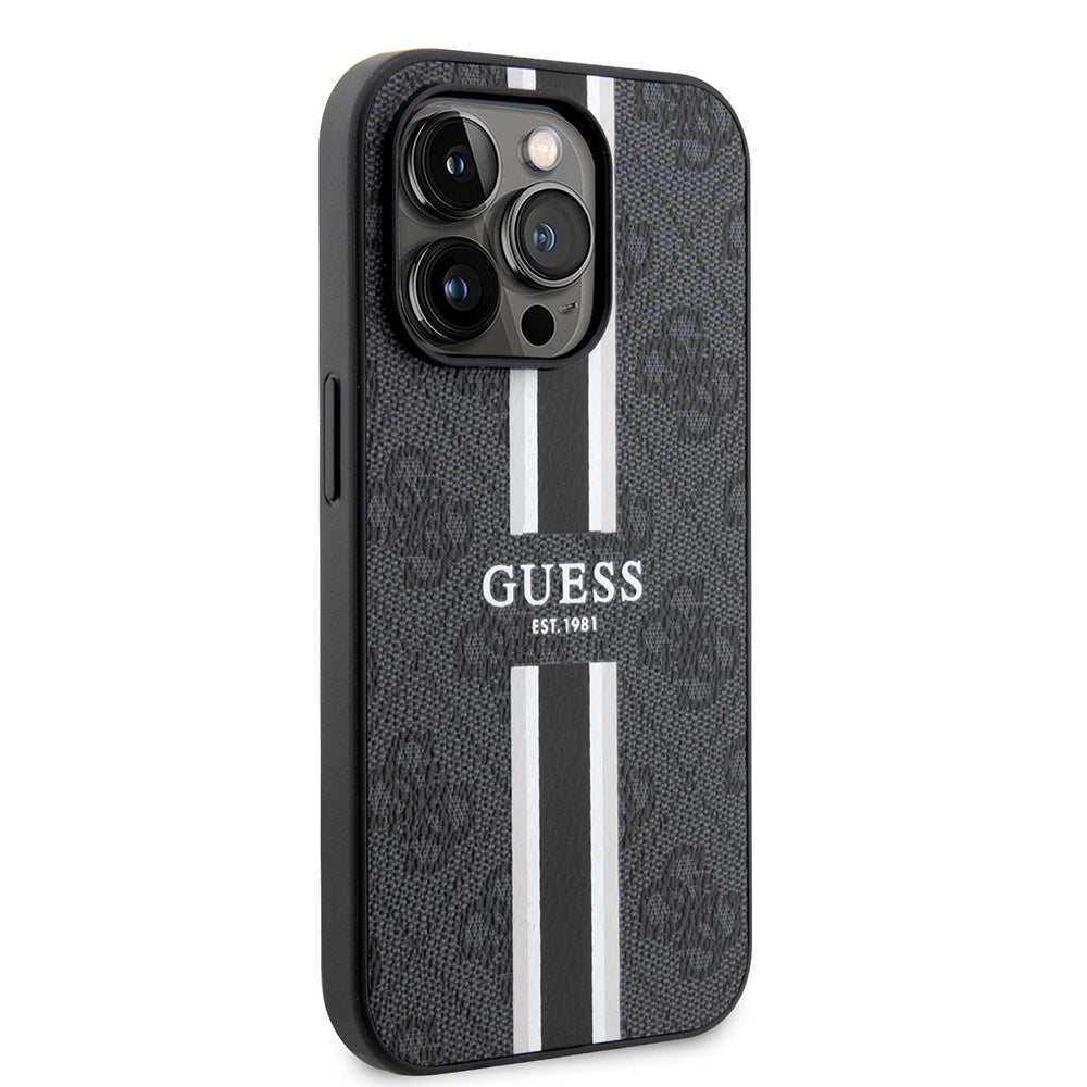 Funda MagSafe para Apple iPhone 15 Pro Max, Guess, 4G Printed Stripes, Negra