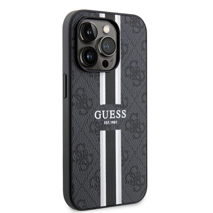 Funda MagSafe para Apple iPhone 15 Pro Max, Guess, 4G Printed Stripes, Negra
