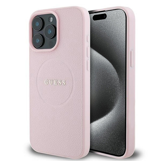 Funda MagSafe para Apple iPhone 15 Pro Max, Guess, Grained Gold Ring, Rosa