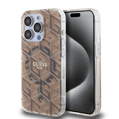 Funda MagSafe para Apple iPhone 15 Pro Max, Guess, IML Gcube, Marrón