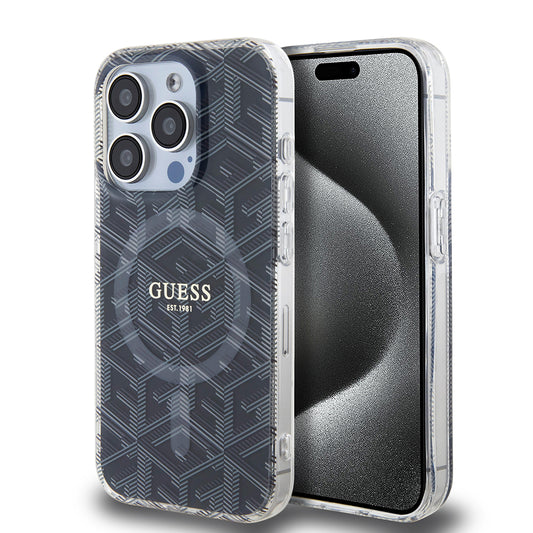Funda MagSafe para Apple iPhone 15 Pro Max, Guess, IML Gcube, Negra