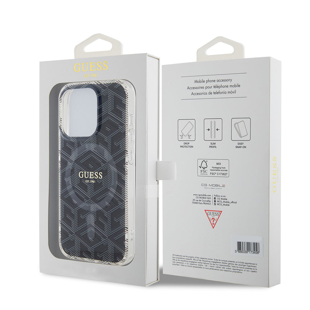Funda MagSafe para Apple iPhone 15 Pro Max, Guess, IML Gcube, Negra