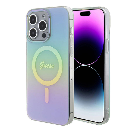 Funda MagSafe para Apple iPhone 15 Pro Max, Guess, IML Iridescente, Turquesa