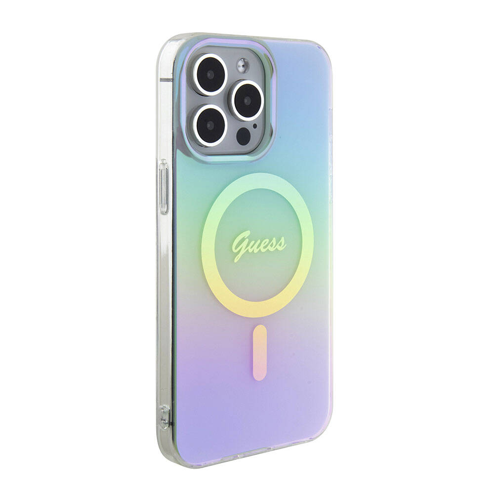 Funda MagSafe para Apple iPhone 15 Pro Max, Guess, IML Iridescente, Turquesa