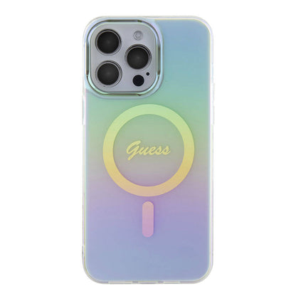Funda MagSafe para Apple iPhone 15 Pro Max, Guess, IML Iridescente, Turquesa