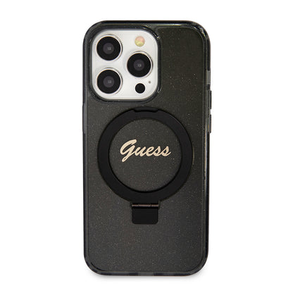 Funda MagSafe para Apple iPhone 15 Pro Max, Guess, IML Ring Stand Glitter, Negra