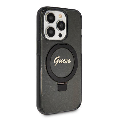 Funda MagSafe para Apple iPhone 15 Pro Max, Guess, IML Ring Stand Glitter, Negra