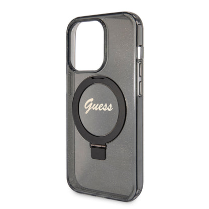 Funda MagSafe para Apple iPhone 15 Pro Max, Guess, IML Ring Stand Glitter, Negra