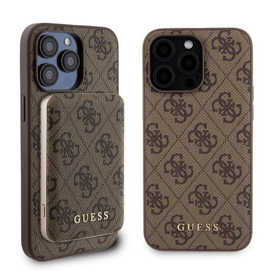 Funda MagSafe para Apple iPhone 15 Pro Max, Guess, Powerbank 4G Metal Logo, Marrón