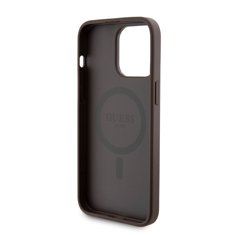 Funda MagSafe para Apple iPhone 15 Pro Max, Guess, Powerbank 4G Metal Logo, Marrón