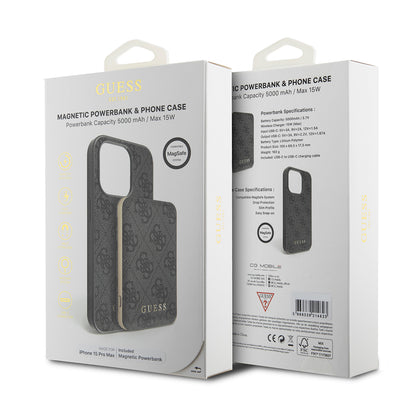 Funda MagSafe para Apple iPhone 15 Pro Max, Guess, Powerbank 4G Metal Logo, Negra